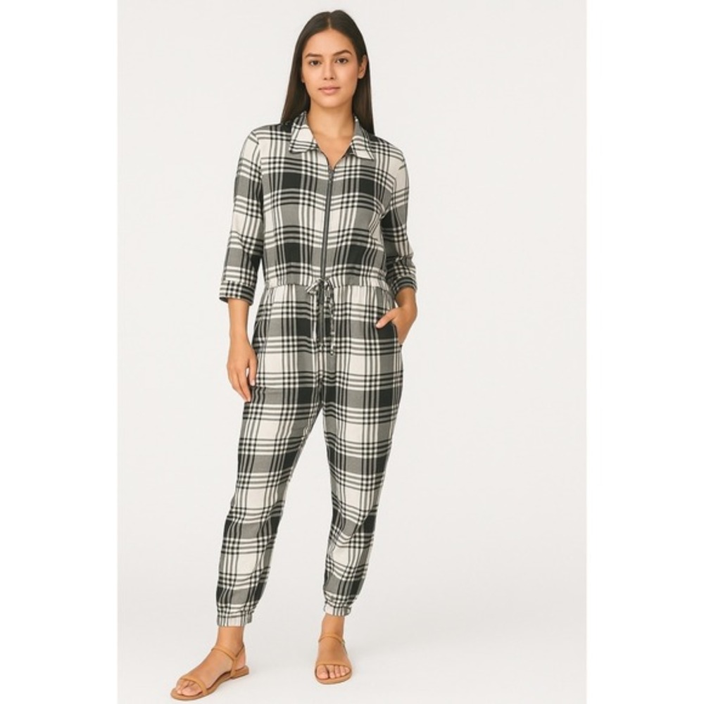 Gabrielle Union Plaid Zip Front Jogger Jumpsuit L Streetwear Chic Preppy 68-26‎